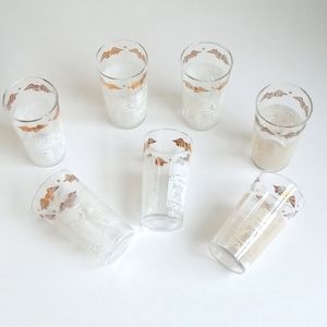 Set of 7 Mid Century-Modern Gold Eagle Colonial Vintage Drinking Glass Tumblers